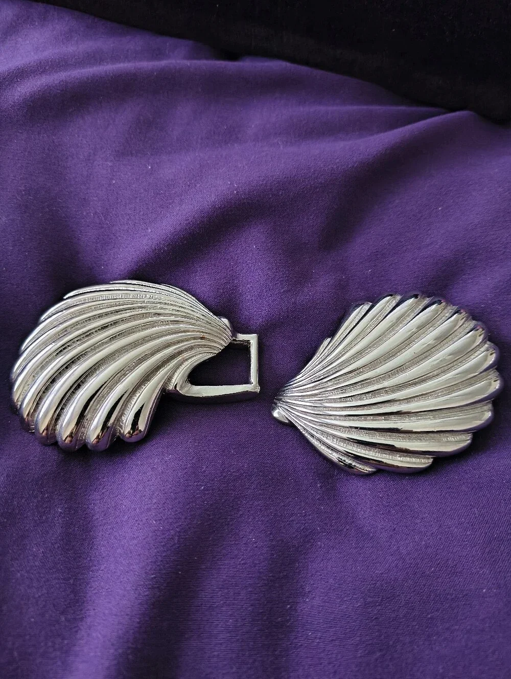 Huge Vintage Sea Shell Silver Tone Belt Buckle. Estate Find